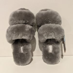 Free People Lamo real fur slippers in gray